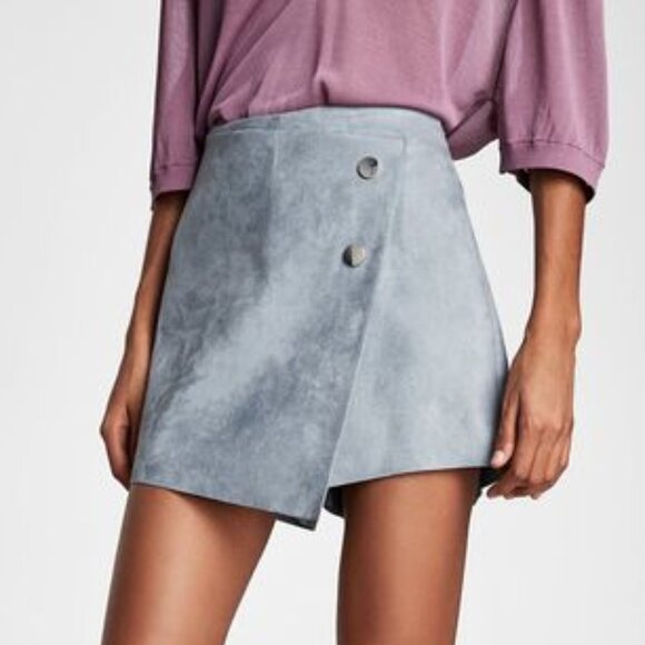 Zara Grey Faux Suede Button Wrap Drape Envelope Skort - Picture 5 of 6